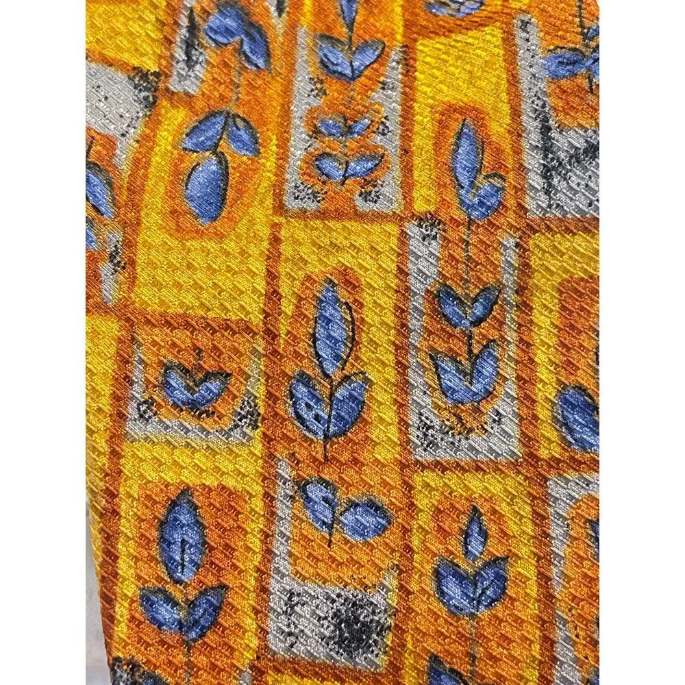 Emoda Luxury Silk Tie Yellow Blue Leaf Pattern Designer‎ Necktie Z-32